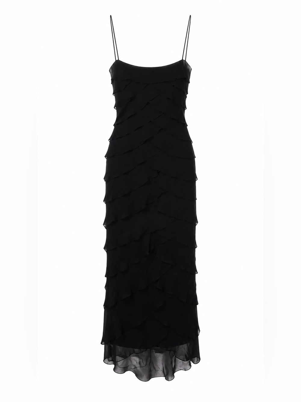 Tadashi Women’s 100% Silk Black Tiered Ruffle Formal Maxi Dress US Size 10